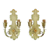 Pair of Italian wall lights in cream-colored sheet metal. 1970s