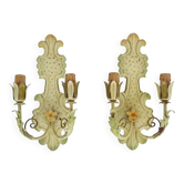 Pair of Italian wall lights in cream-colored sheet metal. 1970s