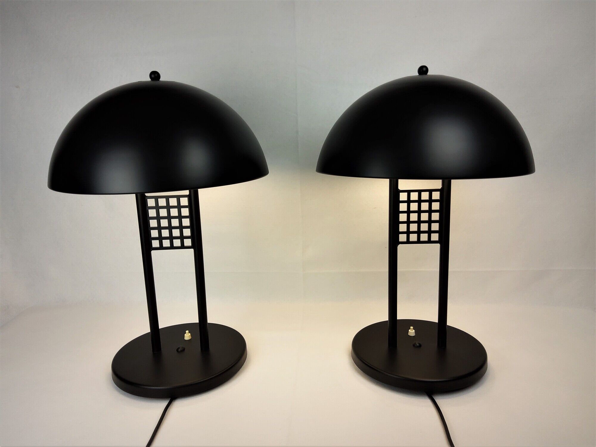 Pair of vintage table lamps, black lace-up metal 1980