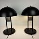 Pair of vintage table lamps, black lace-up metal 1980