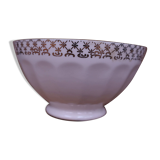 Ancien bol en porcelaine côtelé blanc avec frise dorée