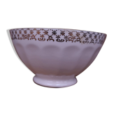 Ancien bol en porcelaine côtelé blanc avec frise dorée