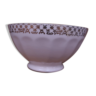 Antique white ribbed porcelain bowl with gold frieze