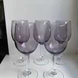 set of 5 wine glasses in purple bubble glass 70s