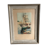 Framed engraving port landscape