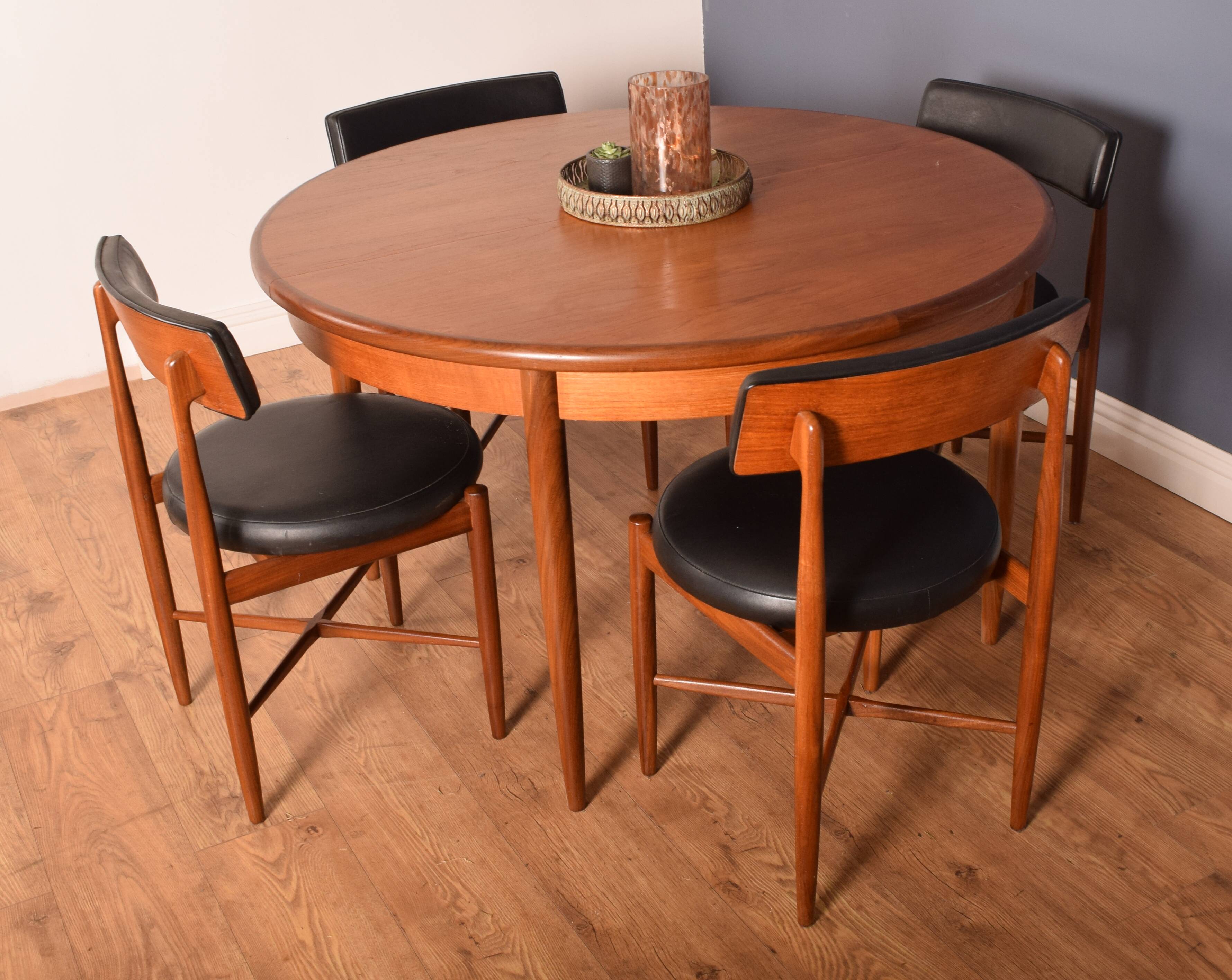 Restored Teak 1960s Retro G Plan Fresco Round Table & 4 Chairs Victor Wilkins