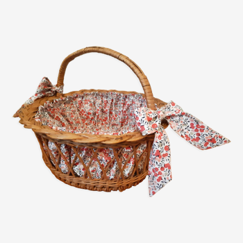 Corbeille en rotin , tissu liberty , panier