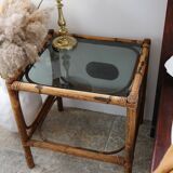 Vintage smoked glass bamboo table