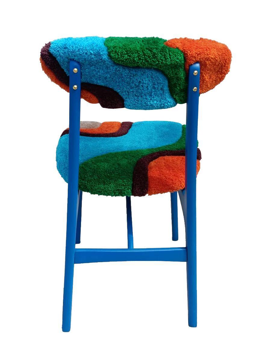 Mid-century Buttoned Chair Handmade, Dark Wood, Rajmund Halas, Poland, 1960s