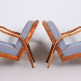 Pair of restored art deco armchairs designed by Jan Vanek, ash, czechia, 1940s
