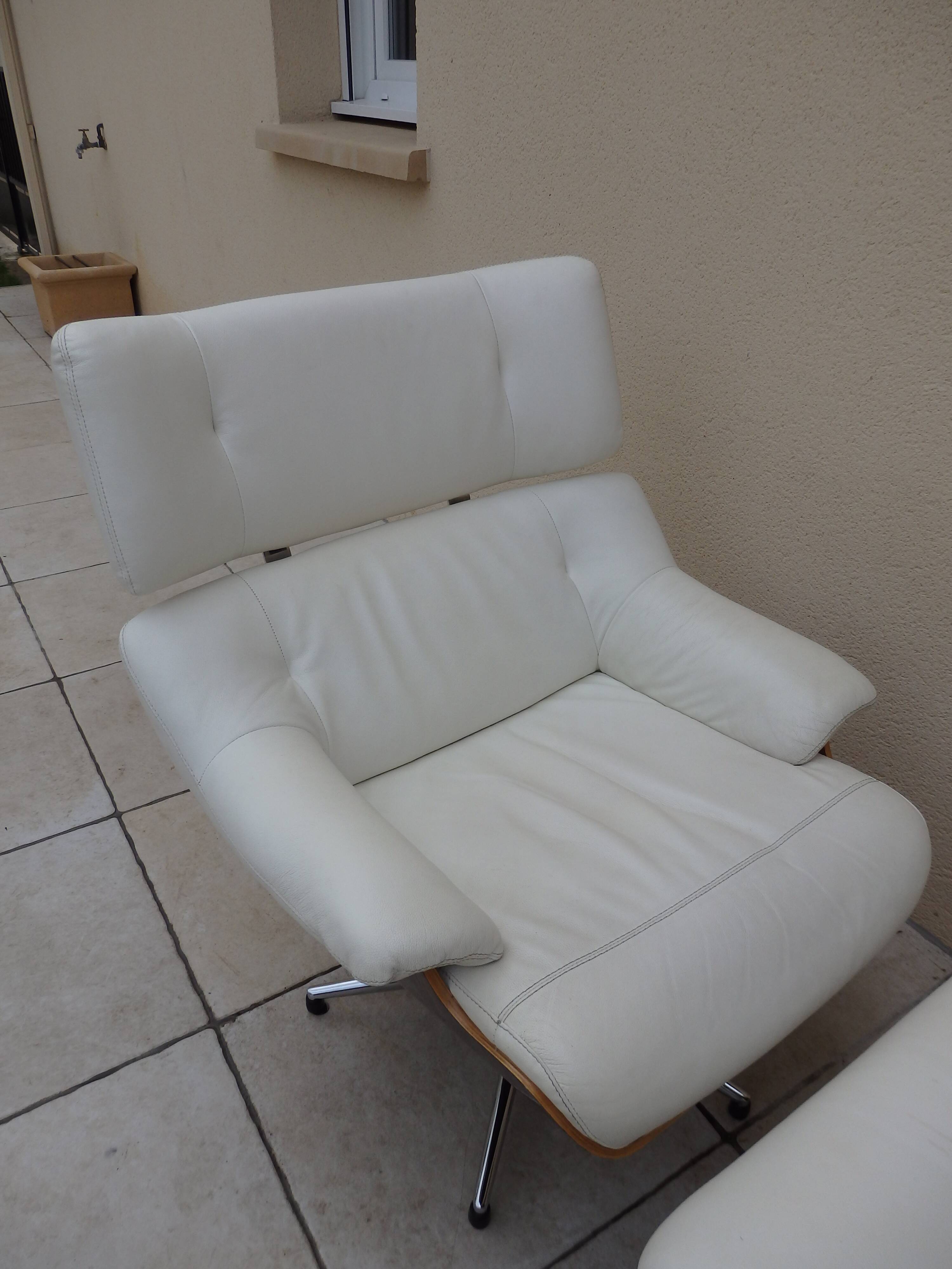 Armchair relax lounge and ottoman leather white rosewood