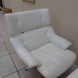 Armchair relax lounge and ottoman leather white rosewood