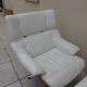 Fauteuil relax lounge et ottoman cuir blanc  palissandre