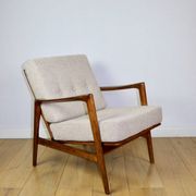 PRL armchair "Stefan" wooden beech vintage beige boucle - darker wood