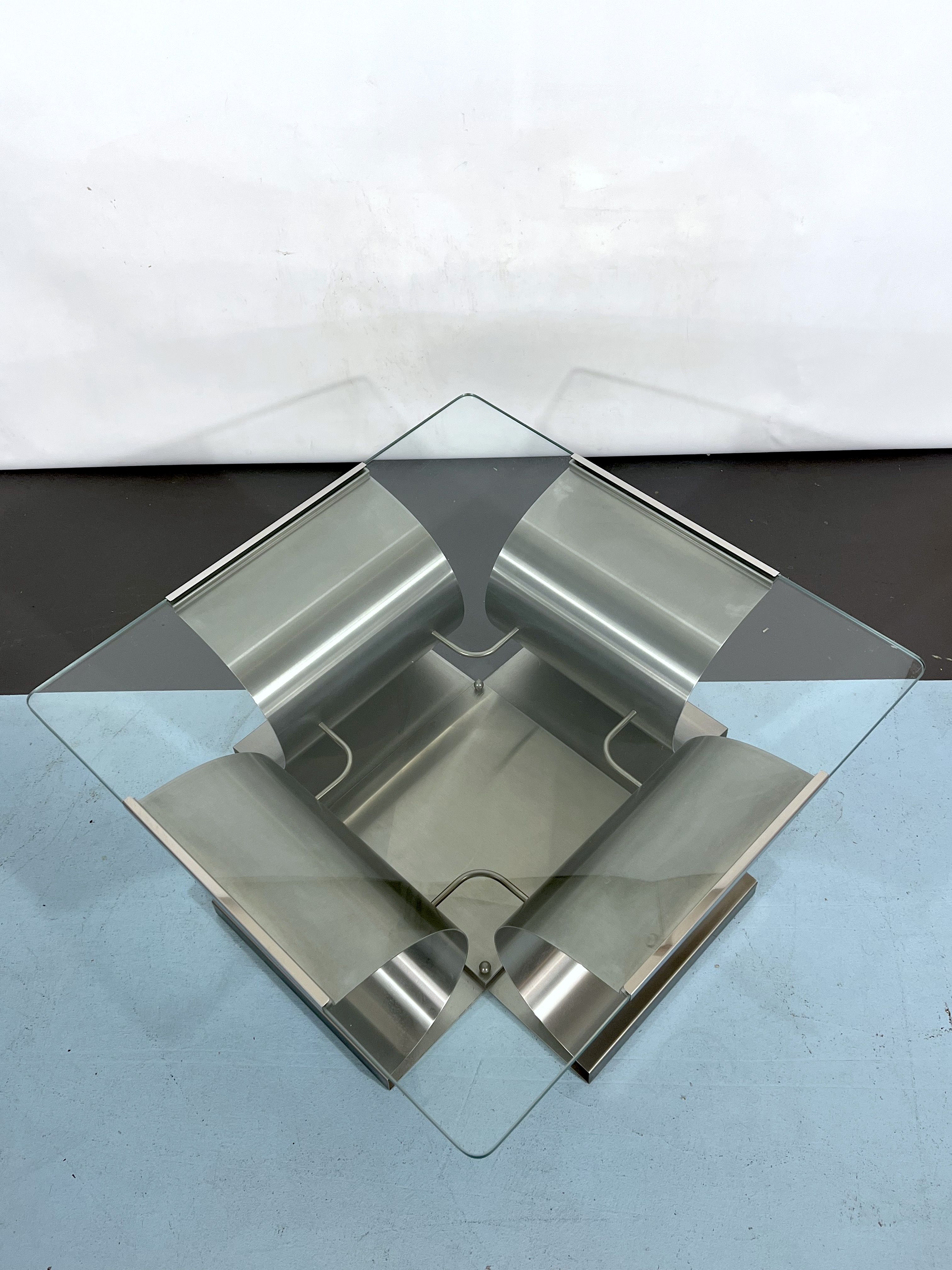 Coffee table in brushed steel 1970