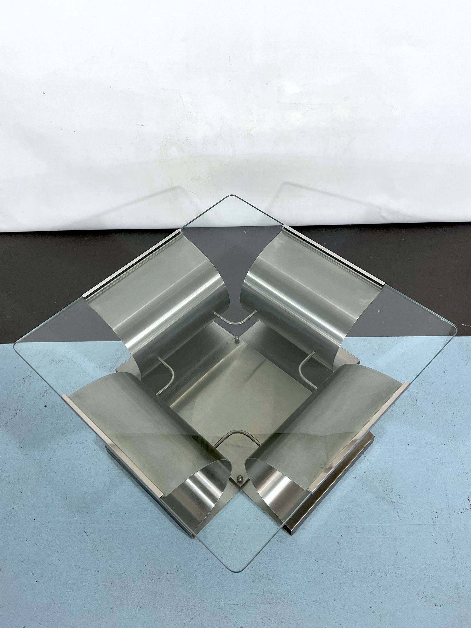 Coffee table in brushed steel 1970