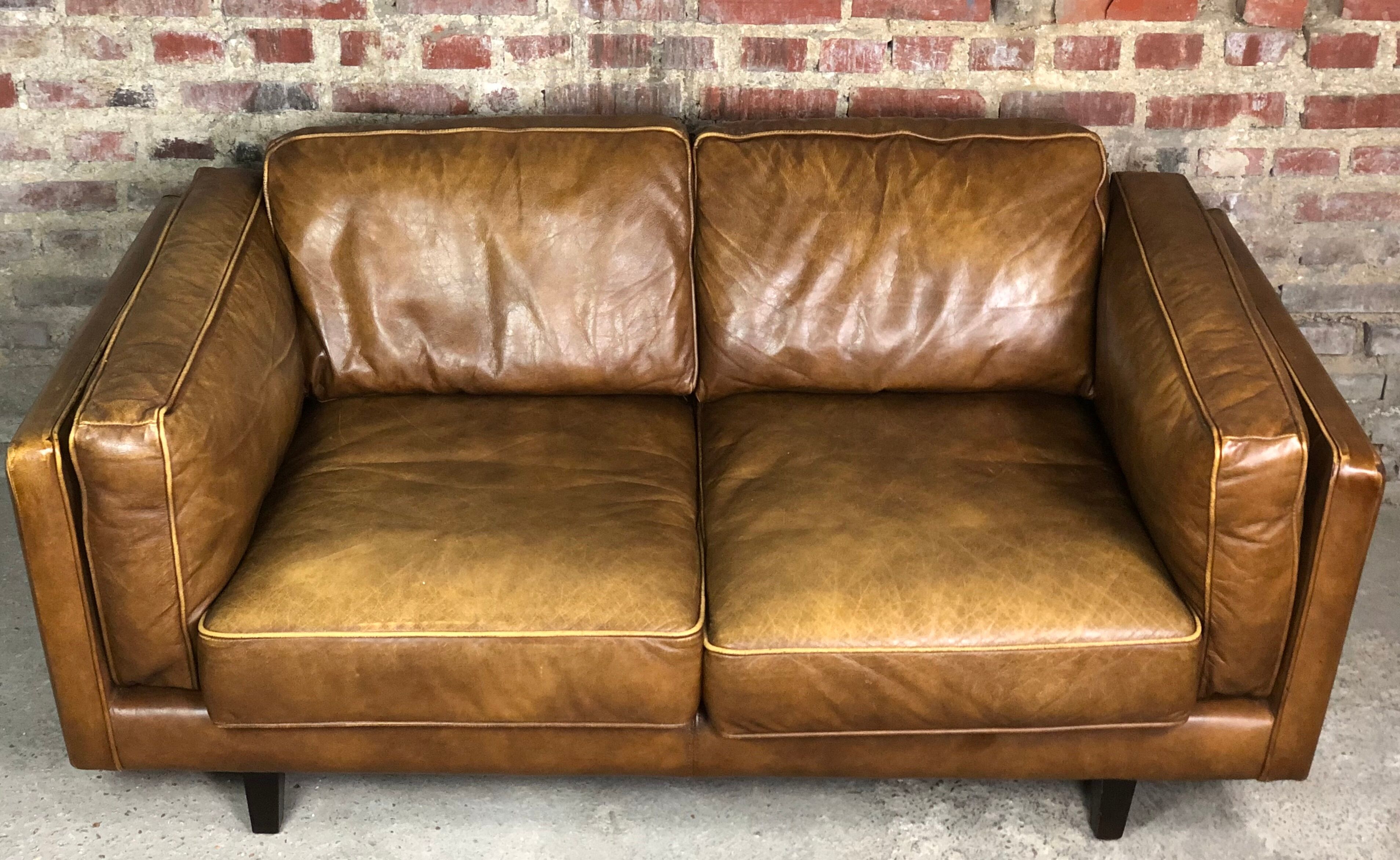 Vintage 2-seater sofa 80 S in camel leather