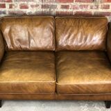 Vintage 2-seater sofa 80 S in camel leather