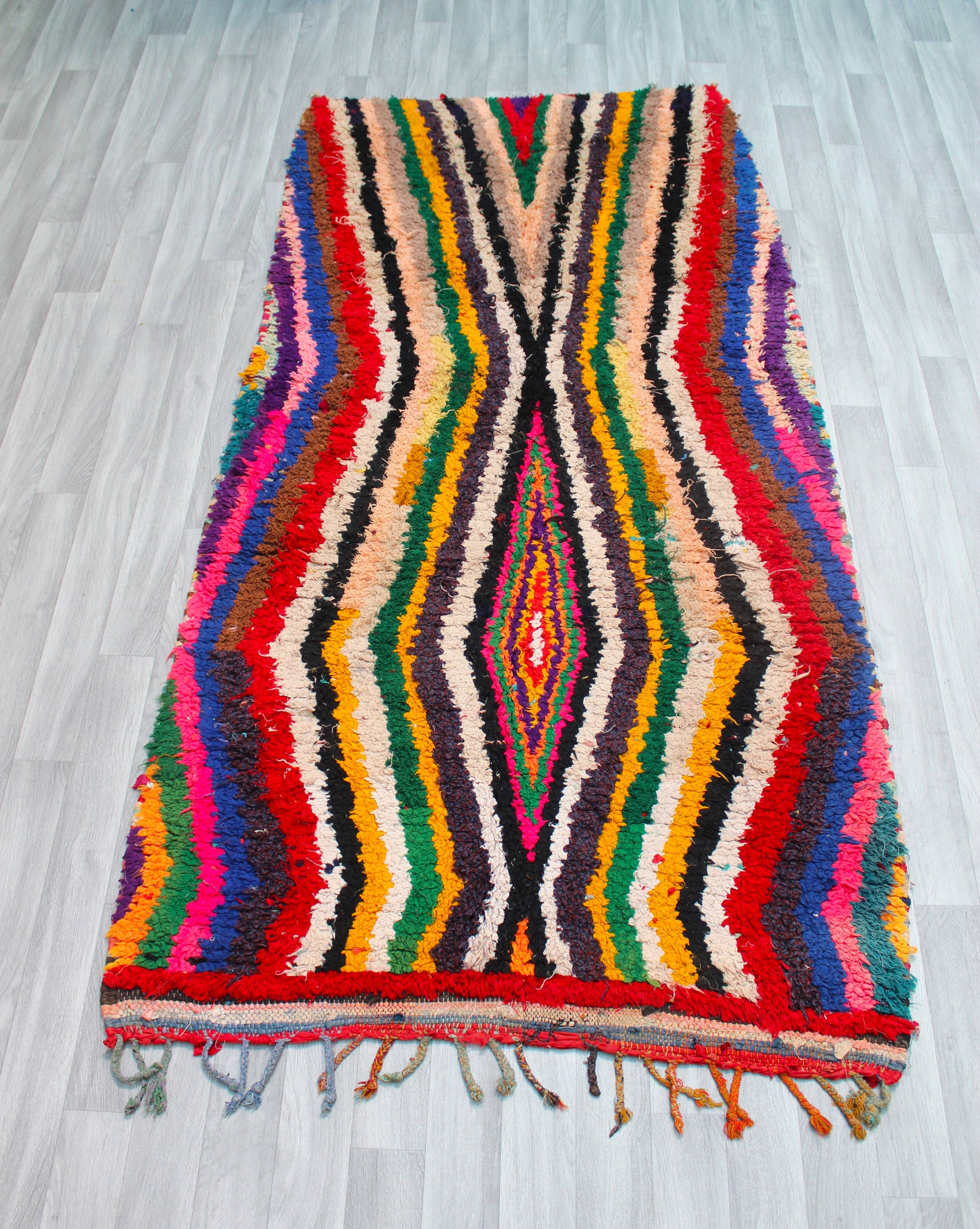 Boucherouite vintage Moroccan rug, Azilal berber area rug