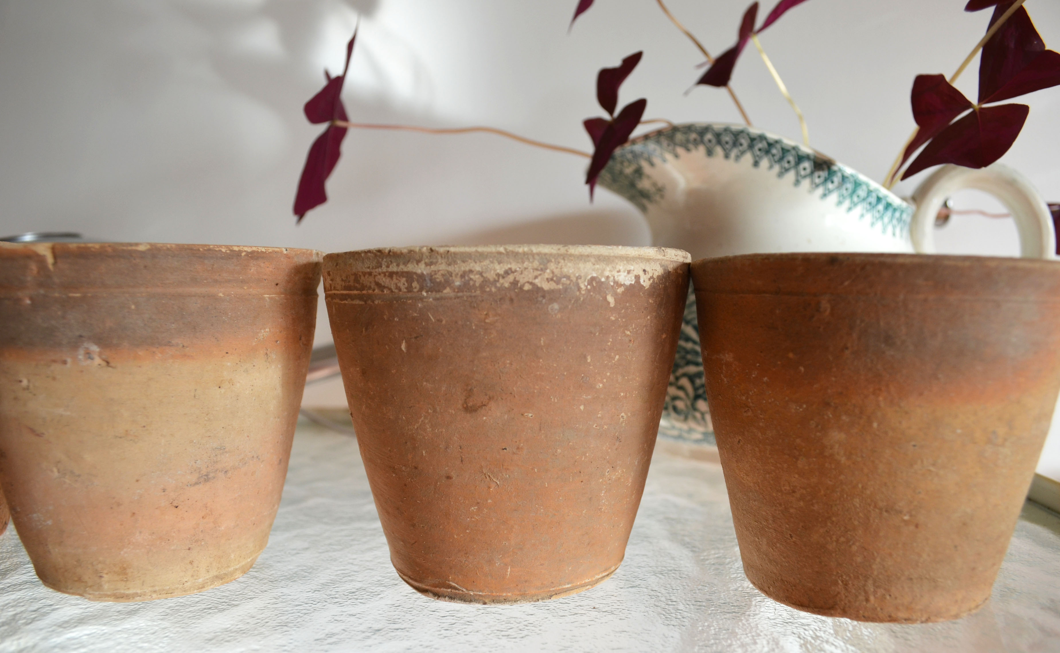 5 antique terracotta pots