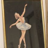 Two ballerinas, silhouettes of dancers, collages vintage under gold frame