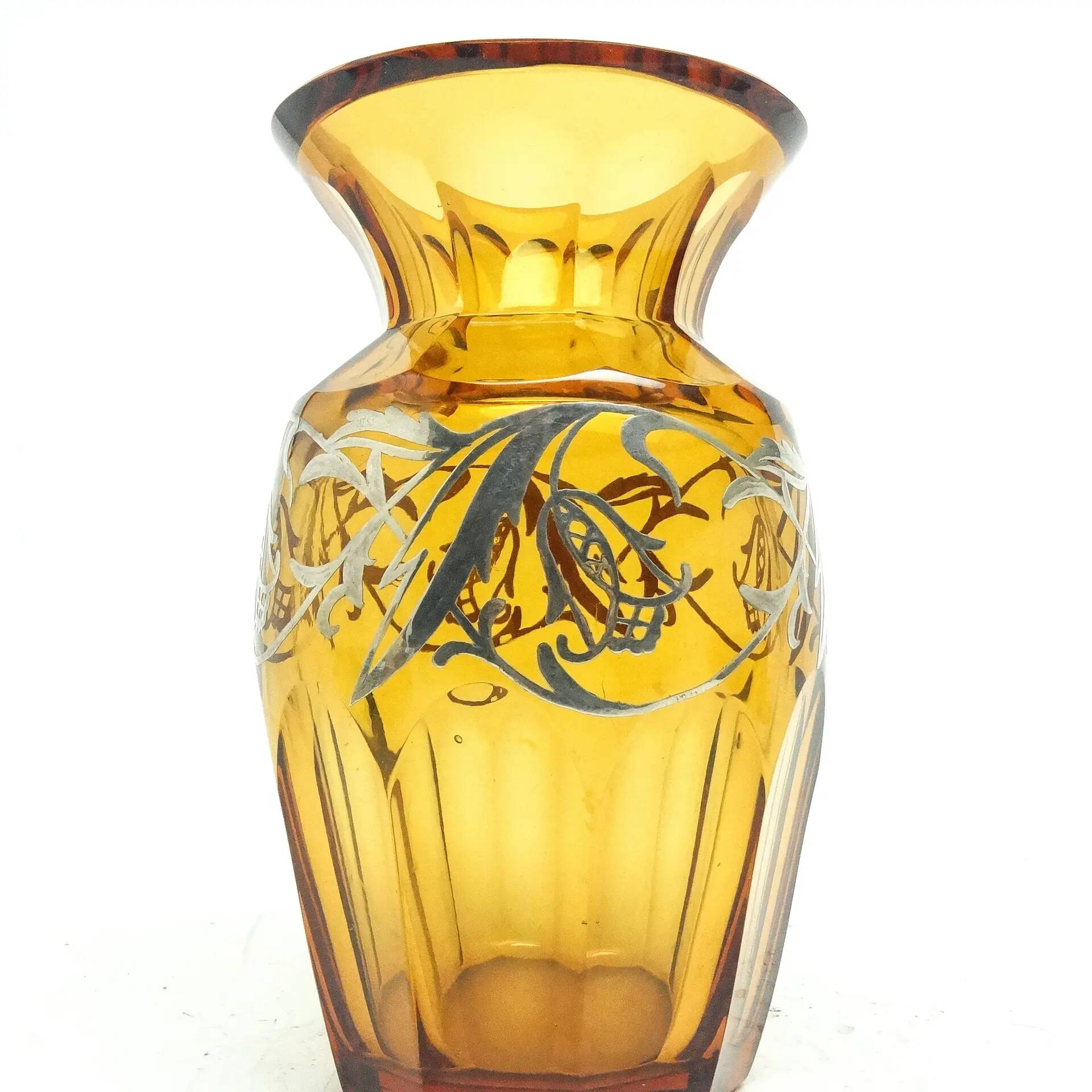 Art déco vase, honey crystal, Poland, 1930s