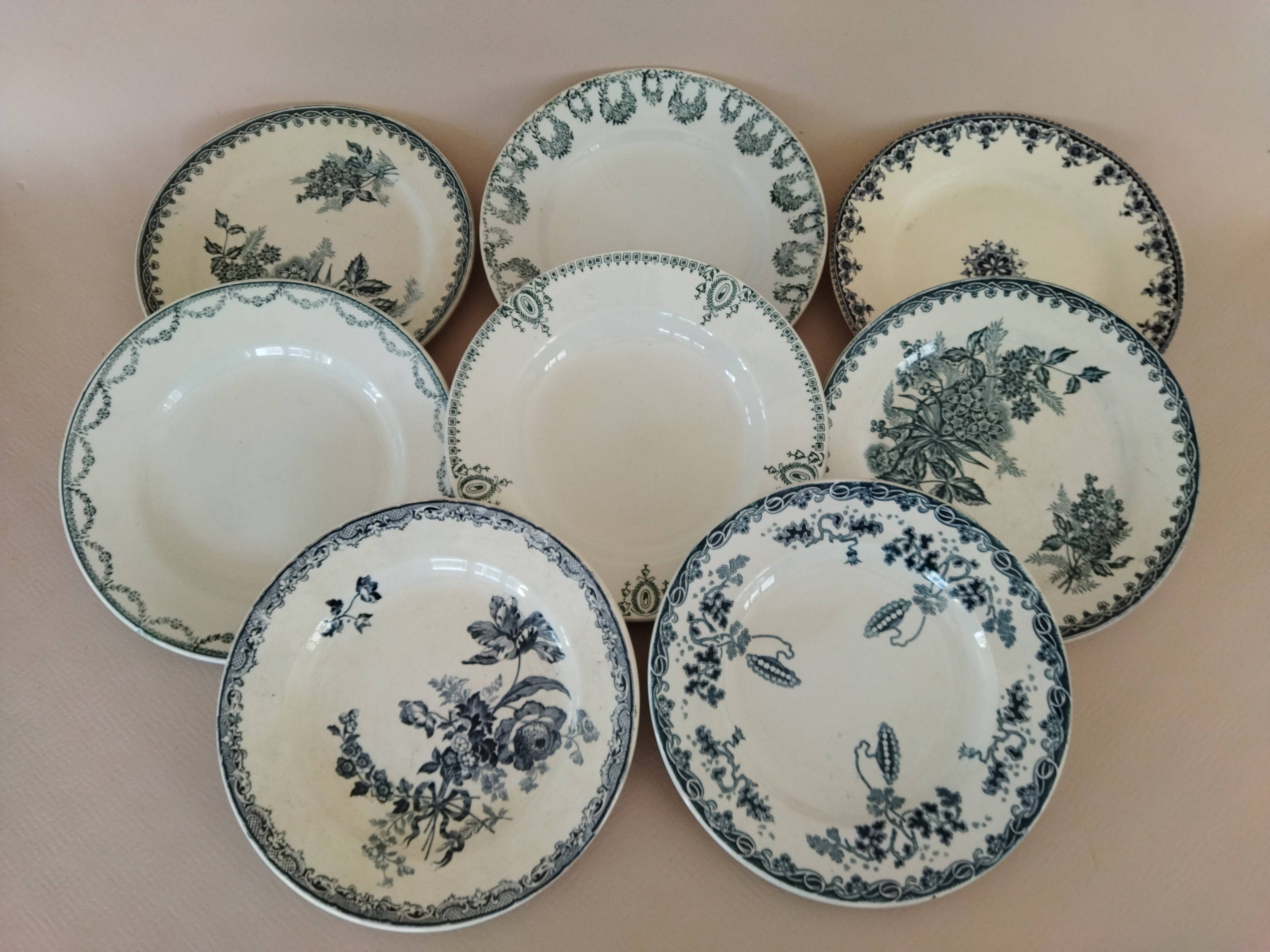 8 iron earthenware plates (St Amand Hamage HB & Cie Sarreguemines Digoin)