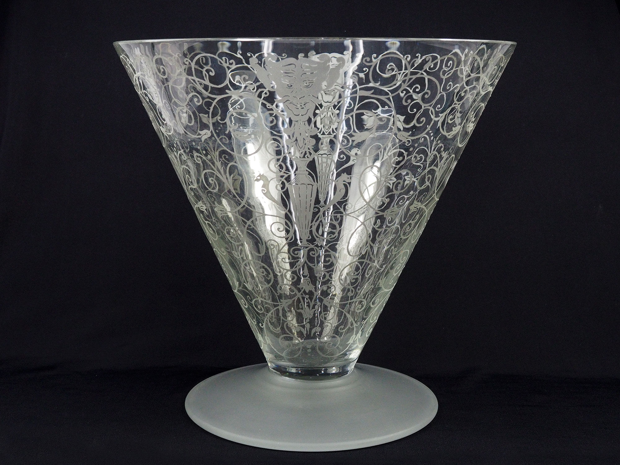 Antique Baccarat Etched Baroque & Mascaron Large Vase