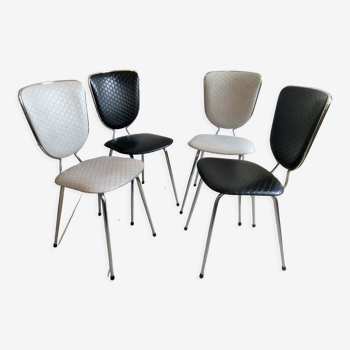 Lot de 4 chaises  soudexvinyl skai gauffré noir et blanc