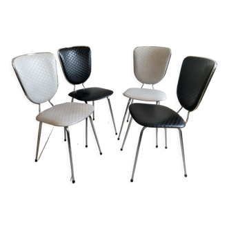 Lot de 4 chaises  soudexvinyl skai gauffré noir et blanc