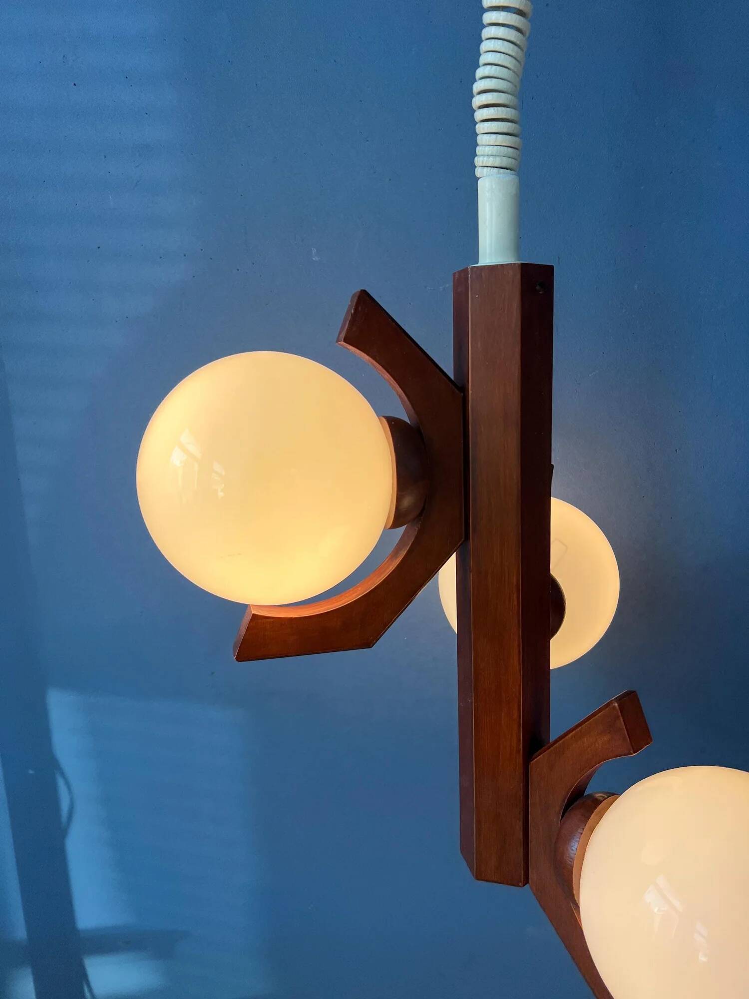 Brown mid-century Bony pendant lamp with opaline glass shades