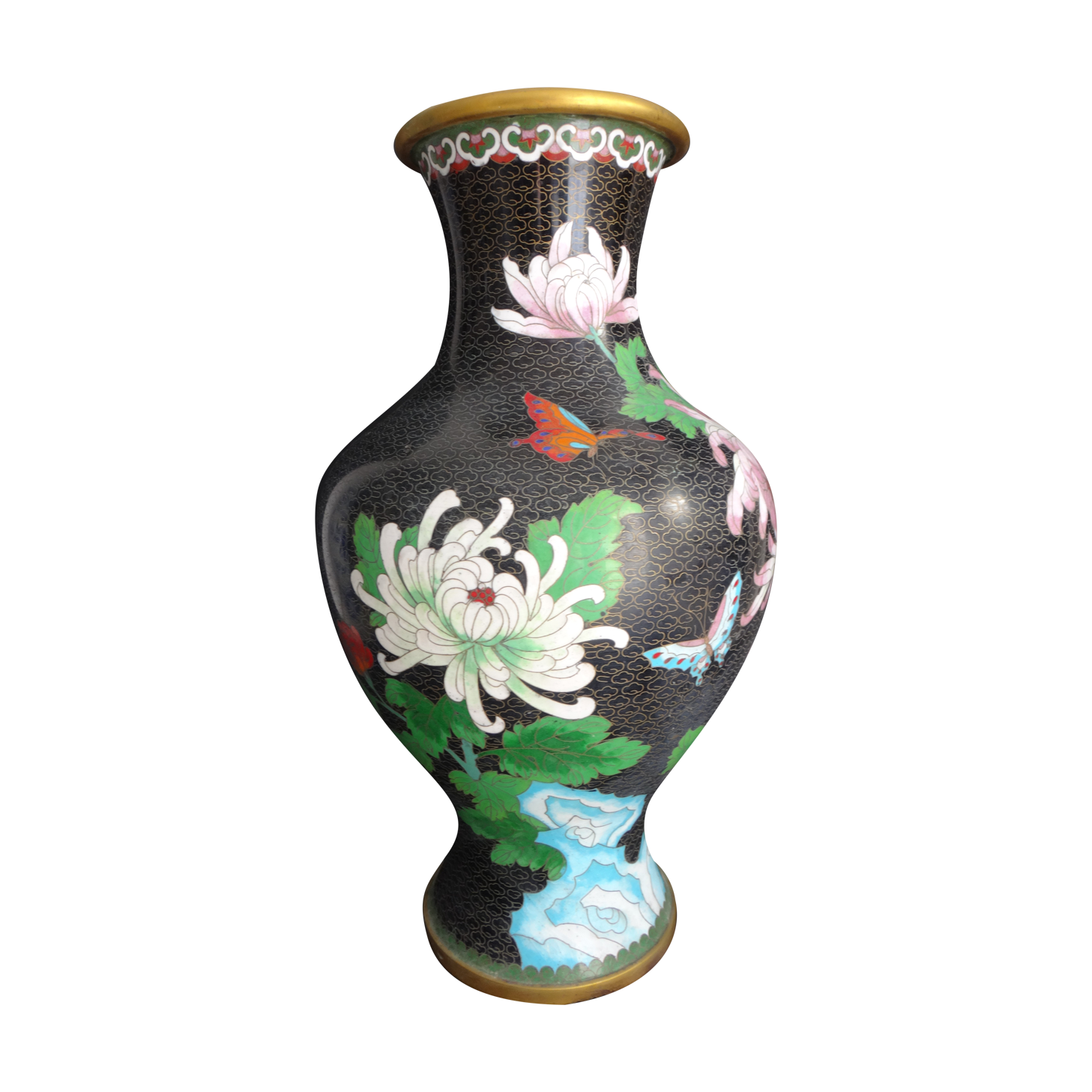 Vase in Chinese partitioned enamel butterflies