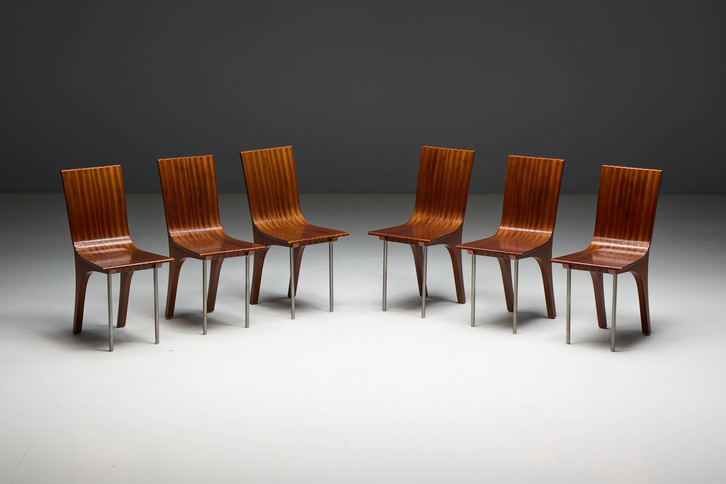Postmodern Walnut Dining Chairs, Italy, 1980s