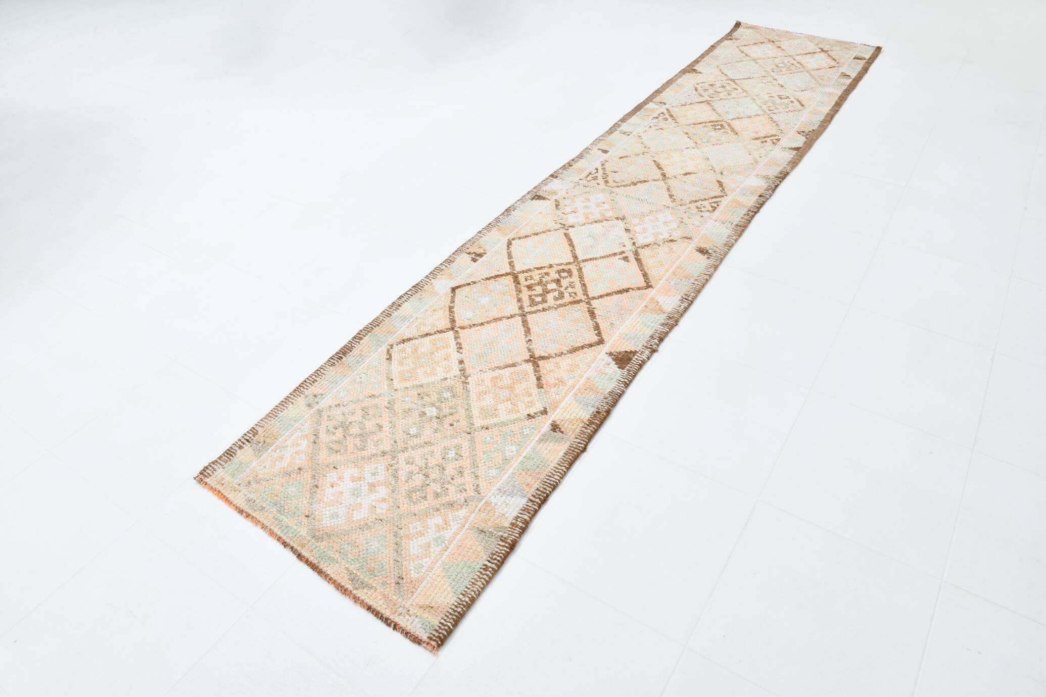 3x12 Turkish Cream & Brown Vintage Runner Rug, 79x366Cm