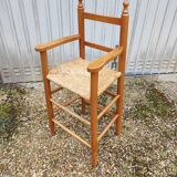 Chair armchair high child wood seat straw vintage