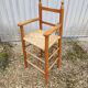 Chair armchair high child wood seat straw vintage