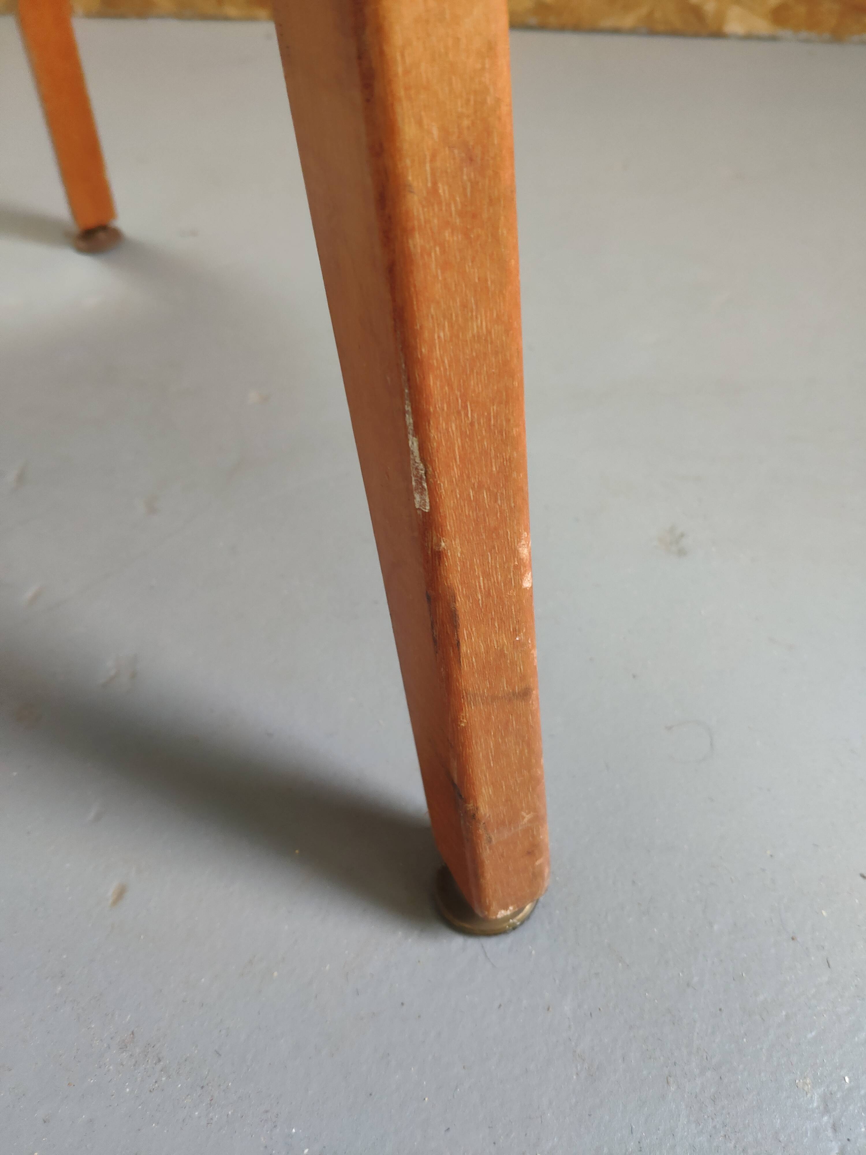 Lot de 4 chaises vintage piètement bois et tissu bleu circa 60