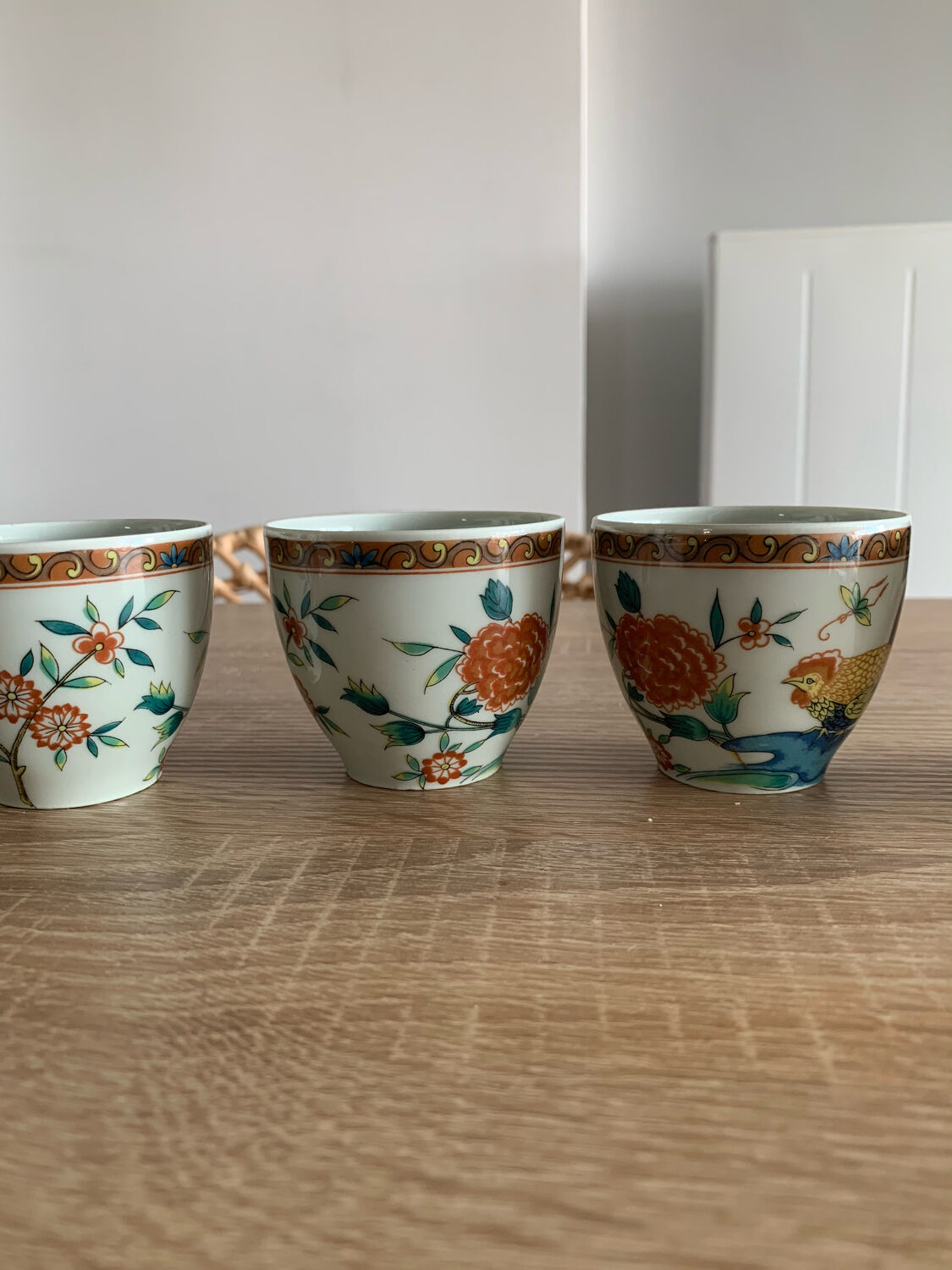 Lot 4 cups haviland limoges paste celadon with rooster