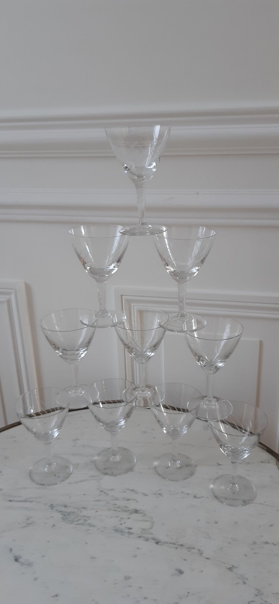 Lot de 10 verres à vin en cristal années 40