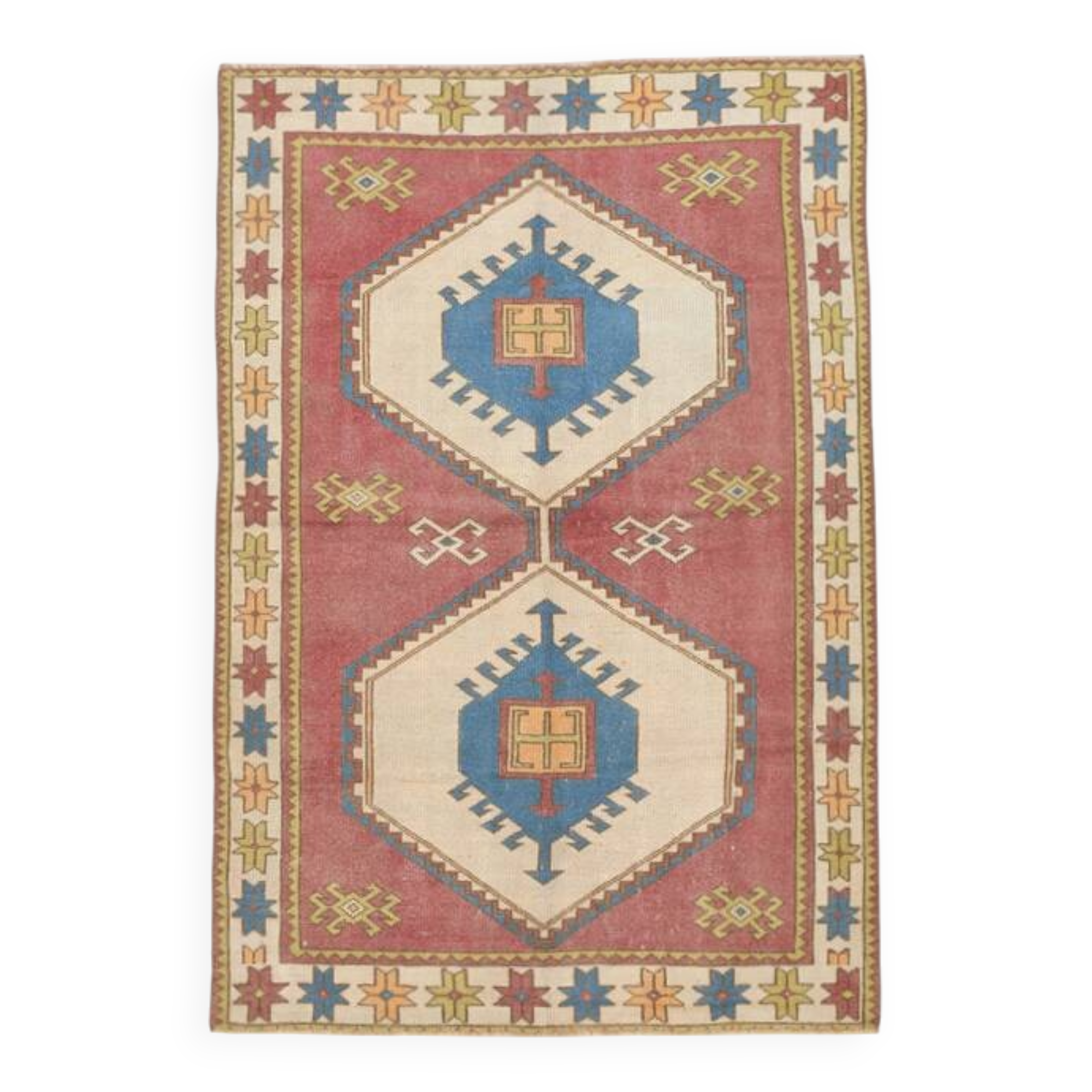 4x6 Burgundy & Blue Oriental Vintage Rug, 132x190Cm