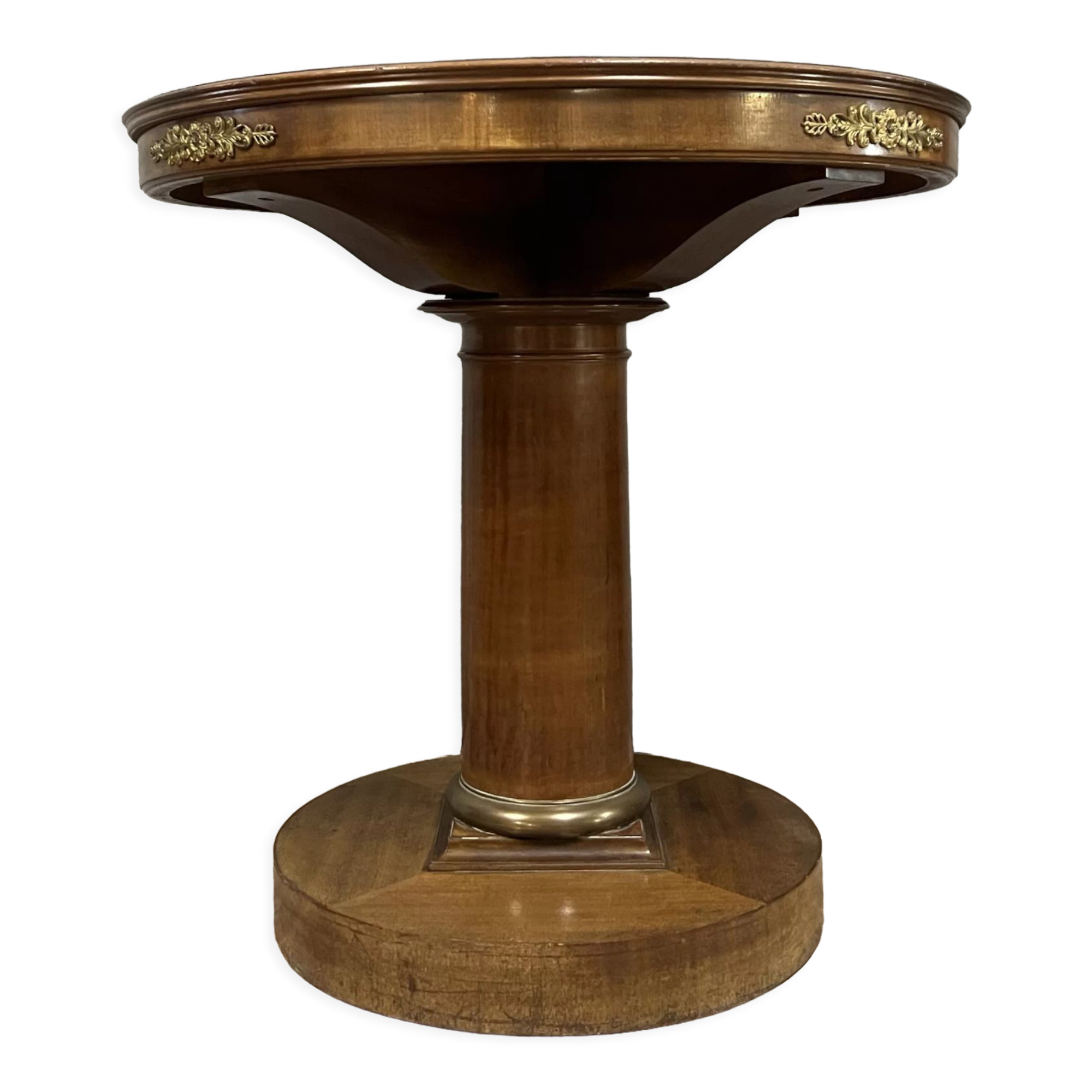 Art Deco pedestal table in mahogany and gilded bronzes around 1920