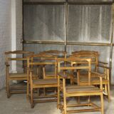 Ensemble de six fauteuils brutalistes en chêne massif 1960
