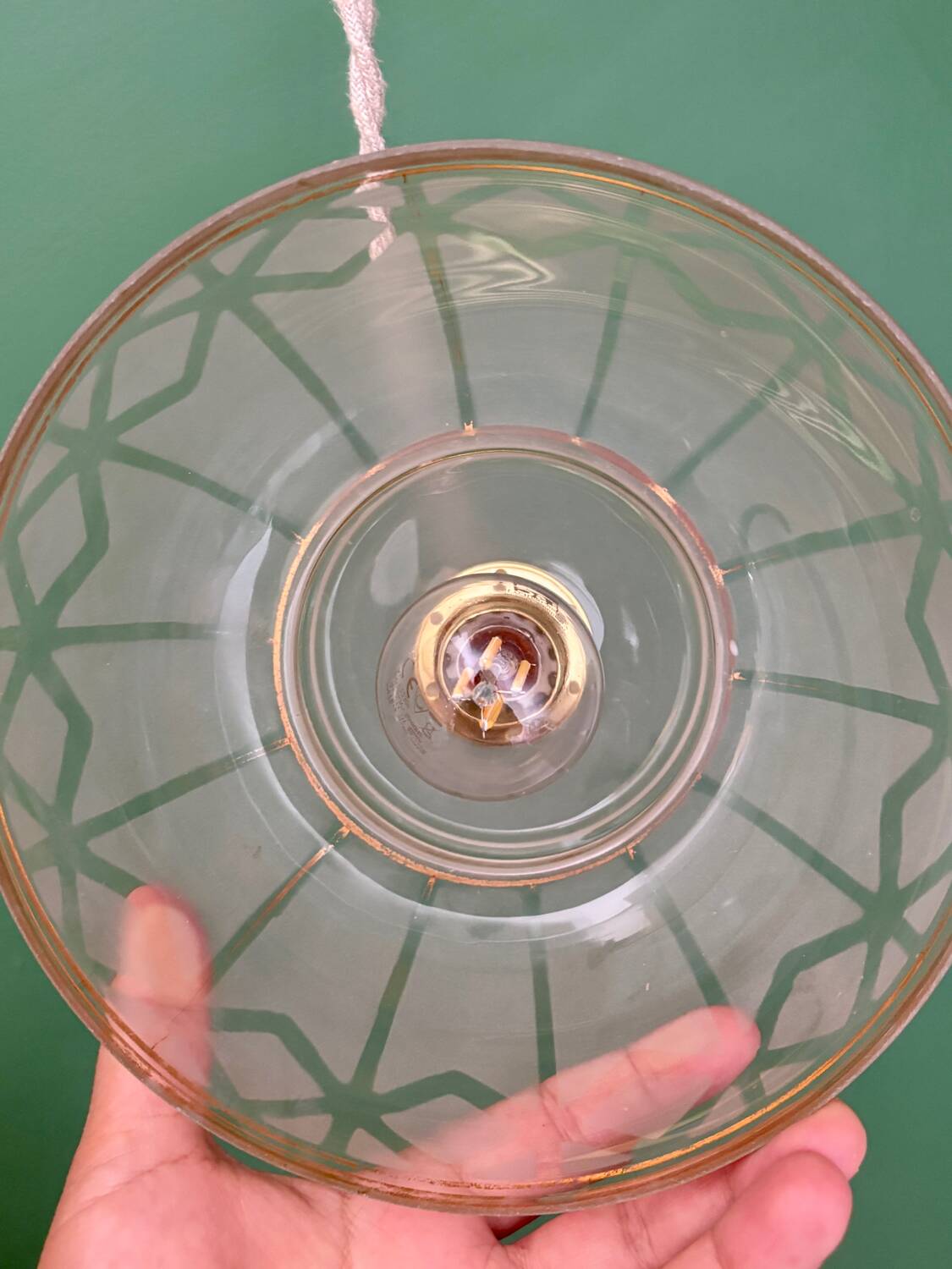 Vintage pendant lamp shade in white and gold frosted glass