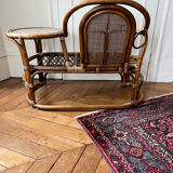 Rattan bench with round shelf