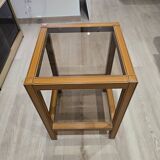Vintage wood and glass side table – Graphic design – 1970s/1980s