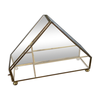 Vintage showcase, glass and brass for collectibles.