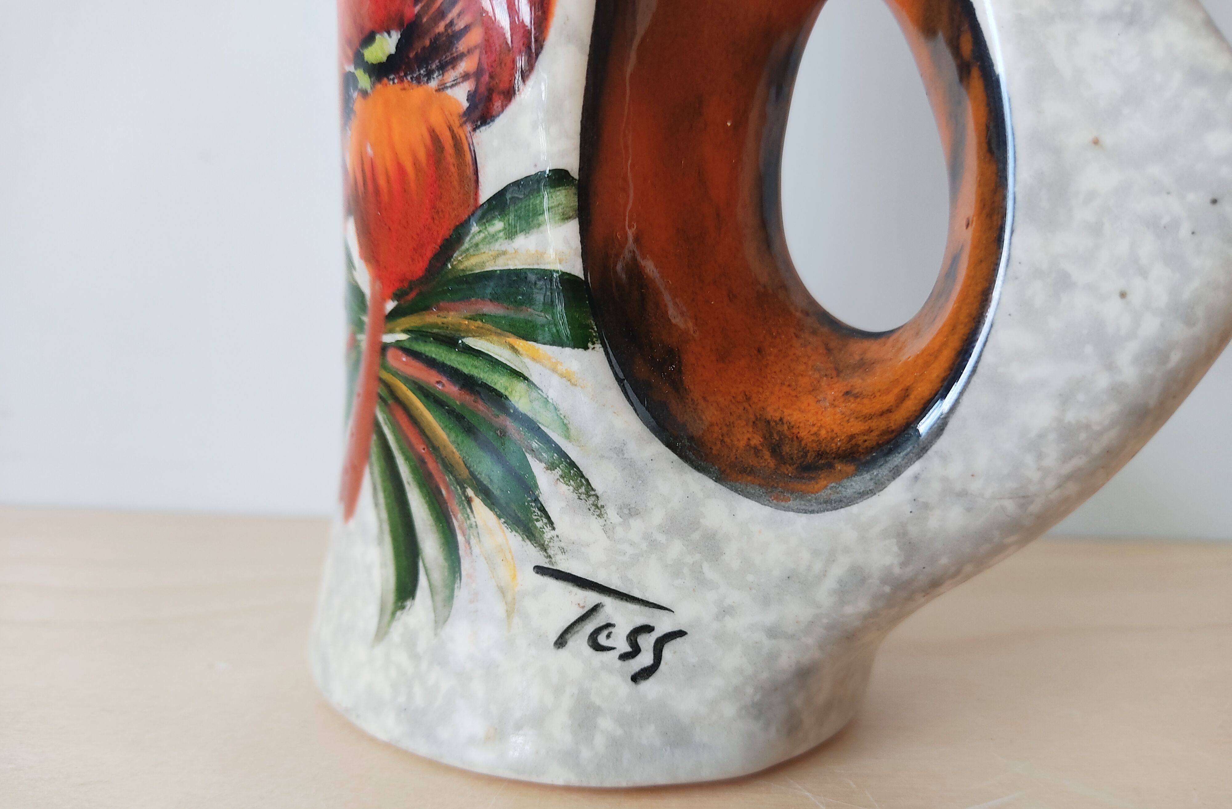 Vintage vase enamels of flowers signed Tess