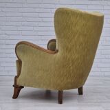 1960s, Danish armchair in original very good condition, furniture velour, oak wood.