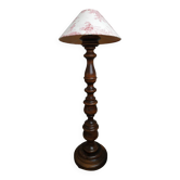 Turned wooden floor lamp
