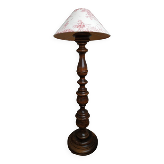 Turned wooden floor lamp